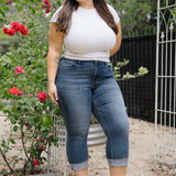 Maddy Mid Rise Dark Wash Cuffed Capri Jeans - PLUS