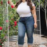 Maddy Mid Rise Dark Wash Cuffed Capri Jeans - PLUS