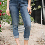 Maddy Mid Rise Dark Wash Cuffed Capri Jeans