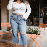 Celeste High Rise With Distressed Crop Wide Leg - PLUS