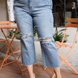 Celeste High Rise With Distressed Crop Wide Leg - PLUS