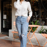 Celeste High Rise With Distressed Crop Wide Leg