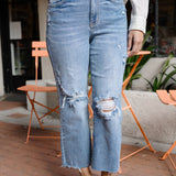 Celeste High Rise With Distressed Crop Wide Leg