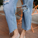Celeste High Rise With Distressed Crop Wide Leg