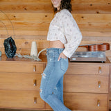 Susie Distressed Straight-Mid Rise Jeans