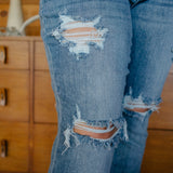 Susie Distressed Straight-Mid Rise Jeans - PLUS