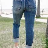 Kristen Mid Rise Cuffed Distressed Boyfriend Jeans