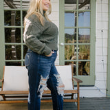 Lisse Mid Rise Ripped Straight Fit Jeans - PLUS