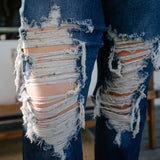Lisse Mid Rise Ripped Straight Fit Jeans - PLUS