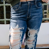 Lisse Mid Rise Ripped Straight Fit Jeans - PLUS