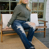 Lisse Mid Rise Ripped Straight Fit Jeans - PLUS