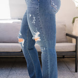 Lucy Mid Rise Hand Sand & Mildly Distressed Bootcut Jeans - PLUS