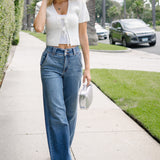 Clementine High Rise Double Button Wide Leg Denim Jeans