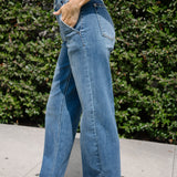 Clementine High Rise Double Button Wide Leg Denim Jeans