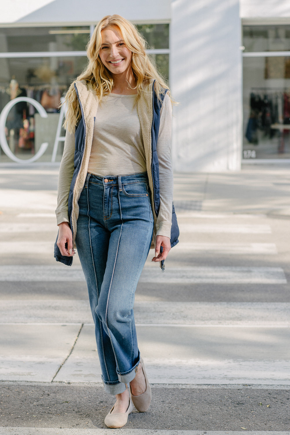 Sally High Rise Front Seam Detail Cuffed Straight Fit Jeans