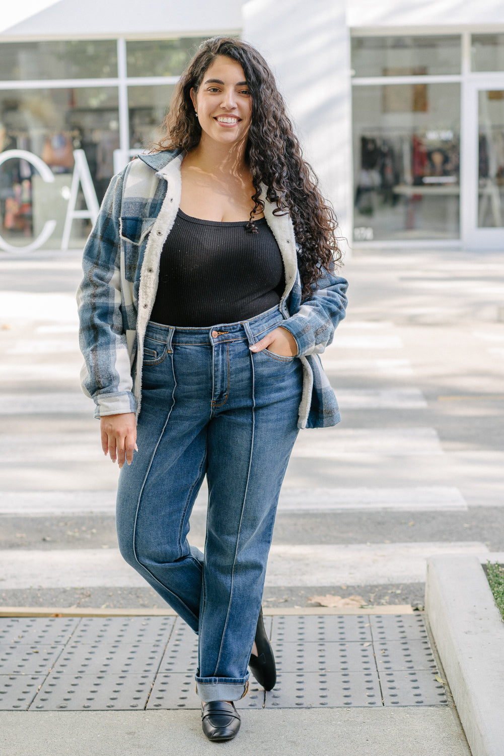 Sally High Rise Front Seam Detail Cuffed Straight Fit Jeans