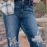 Maddie High Rise 90's Distressed Knee Straight Fit - PLUS