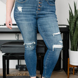 Sadie Mid Rise Thermal Insert Patch Skinny Jeans - PLUS