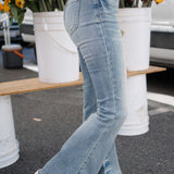 Megan Mid Rise Tinted Pin Tack Detail Flare Jeans