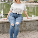 Freya Mid Rise Tummy Control Distressed Skinny - PLUS
