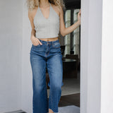 Dolly High Rise Back Pocket Classic Cropped Wide Leg Jeans