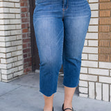 Dolly High Rise Back Pocket Classic Cropped Wide Leg Jeans - PLUS