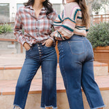 Wren High Rise Button Fly Distressed Hem Crop Wide