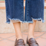 Wren High Rise Button Fly Distressed Hem Crop Wide