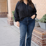 Lisa High Rise Button Fly Hem Distressed Straight Jeans - PLUS