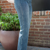 Lisa High Rise Button Fly Hem Distressed Straight Jeans