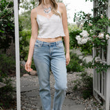 Laney V-Front Cool Denim Cuffed Boyfriend