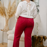 Rebecca High Rise 90's Straight Red Jeans with a Heart Pocket Design - PLUS