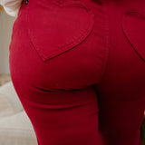 Rebecca High Rise 90's Straight Red Jeans with a Heart Pocket Design - PLUS