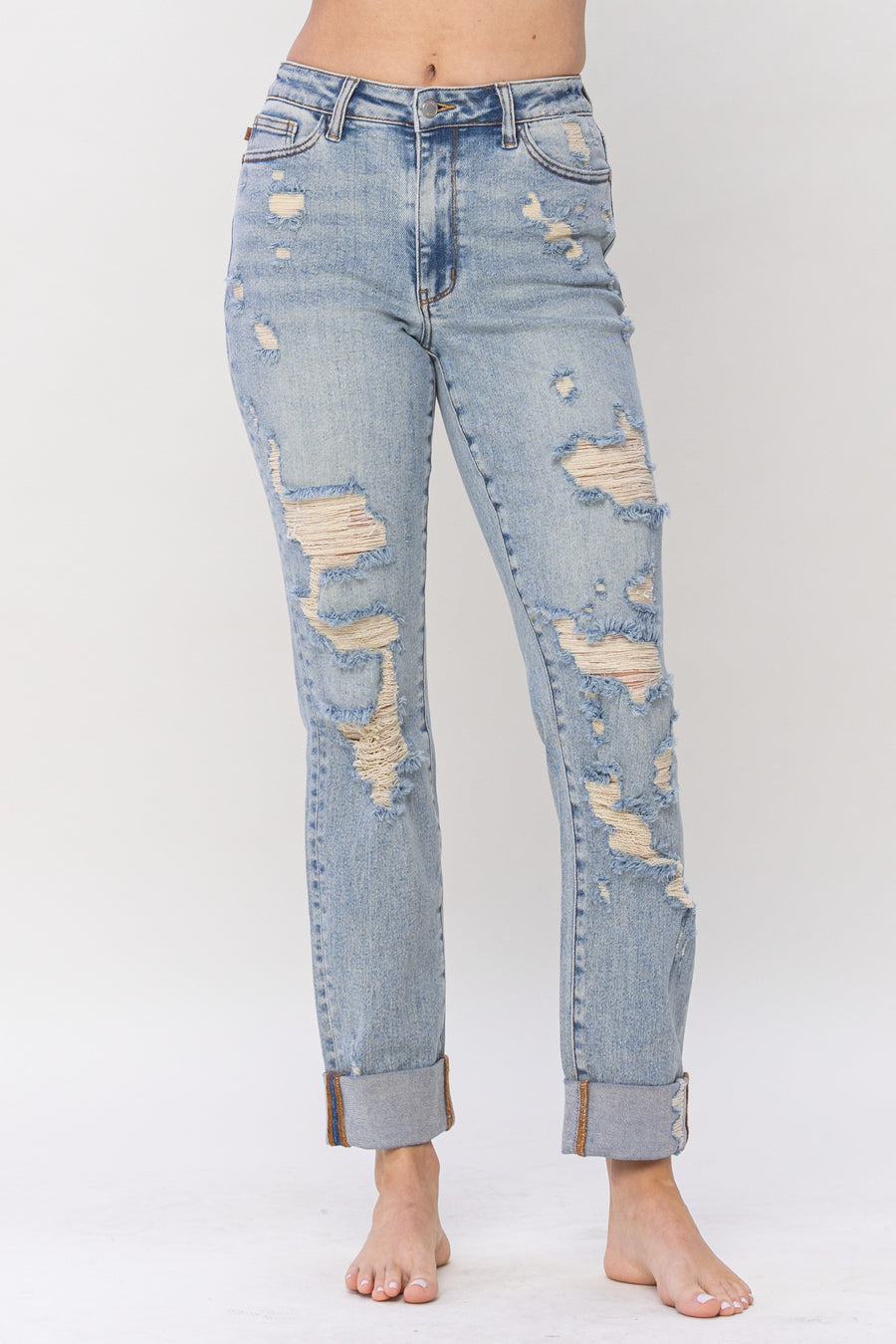 Heidi Double Cuff Fray Hem Boyfriend - PLUS