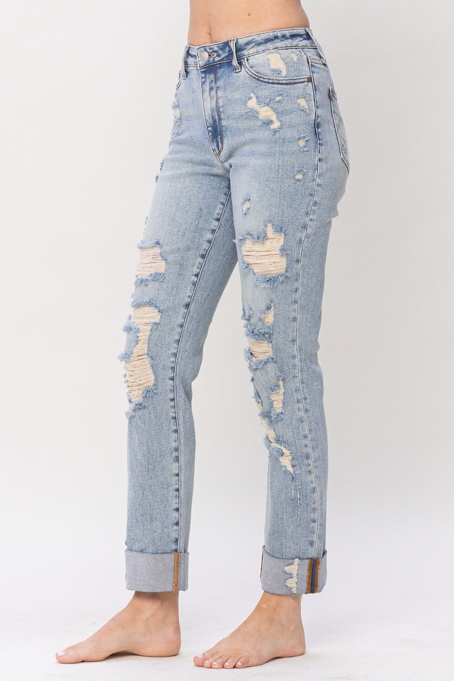 Heidi Double Cuff Fray Hem Boyfriend - PLUS