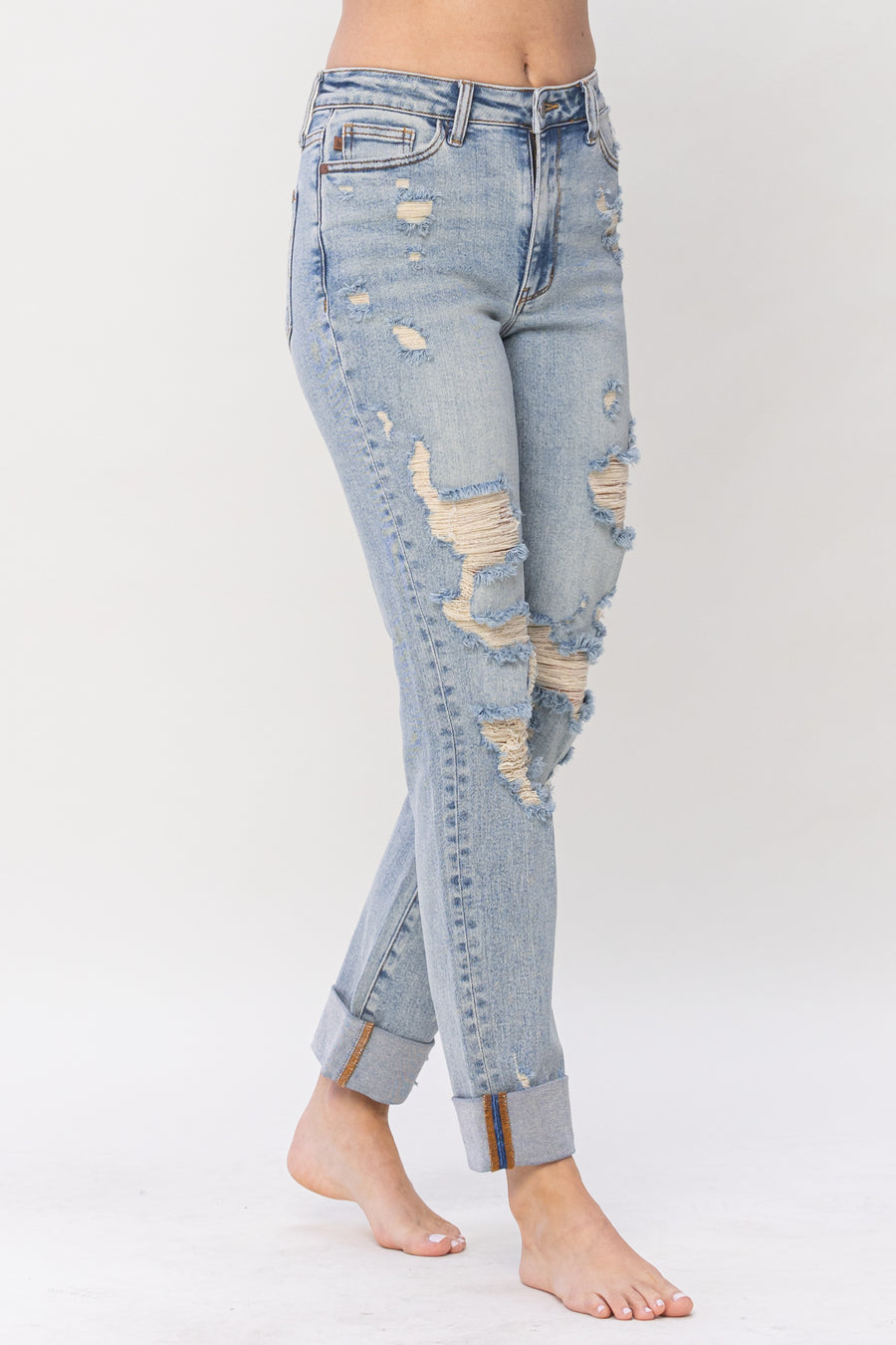 Heidi Double Cuff Fray Hem Boyfriend - PLUS