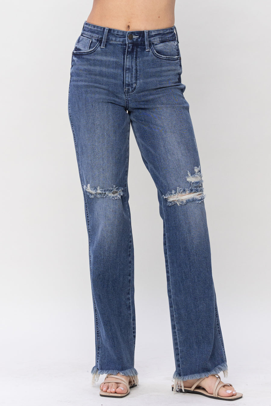 Indie High Waist Knee Destroyed Straight - PLUS