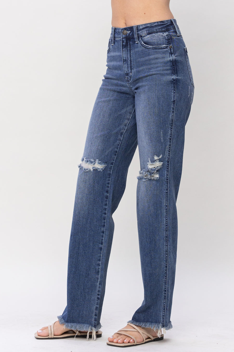 Indie High Waist Knee Destroyed Straight