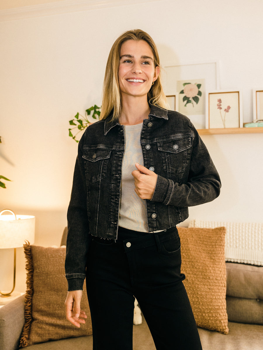 Ruby Washed Black Denim Cropped Jacket