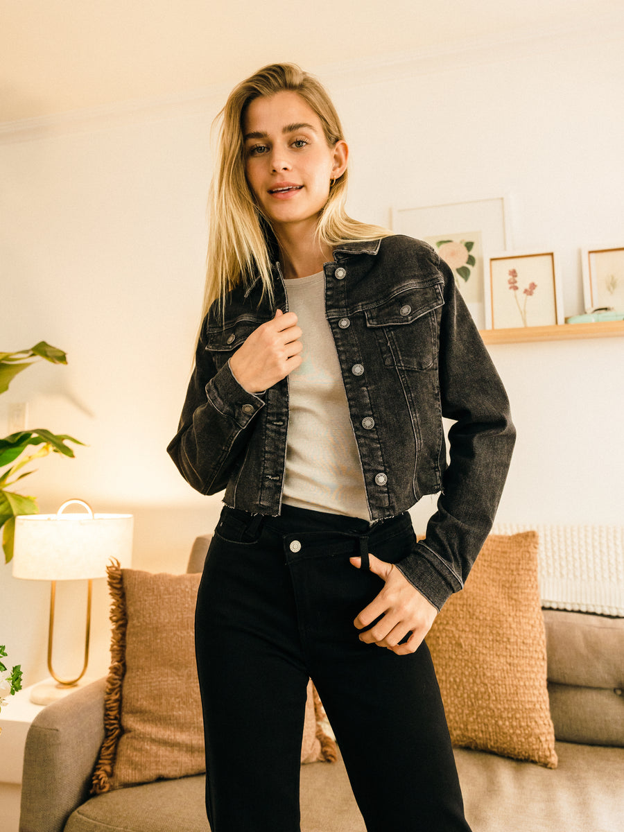 Ruby Washed Black Denim Cropped Jacket