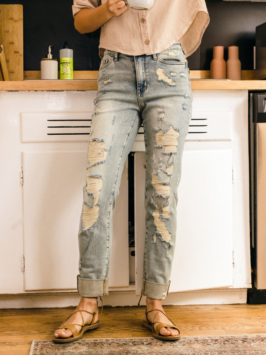 Heidi Double Cuff Fray Hem Boyfriend