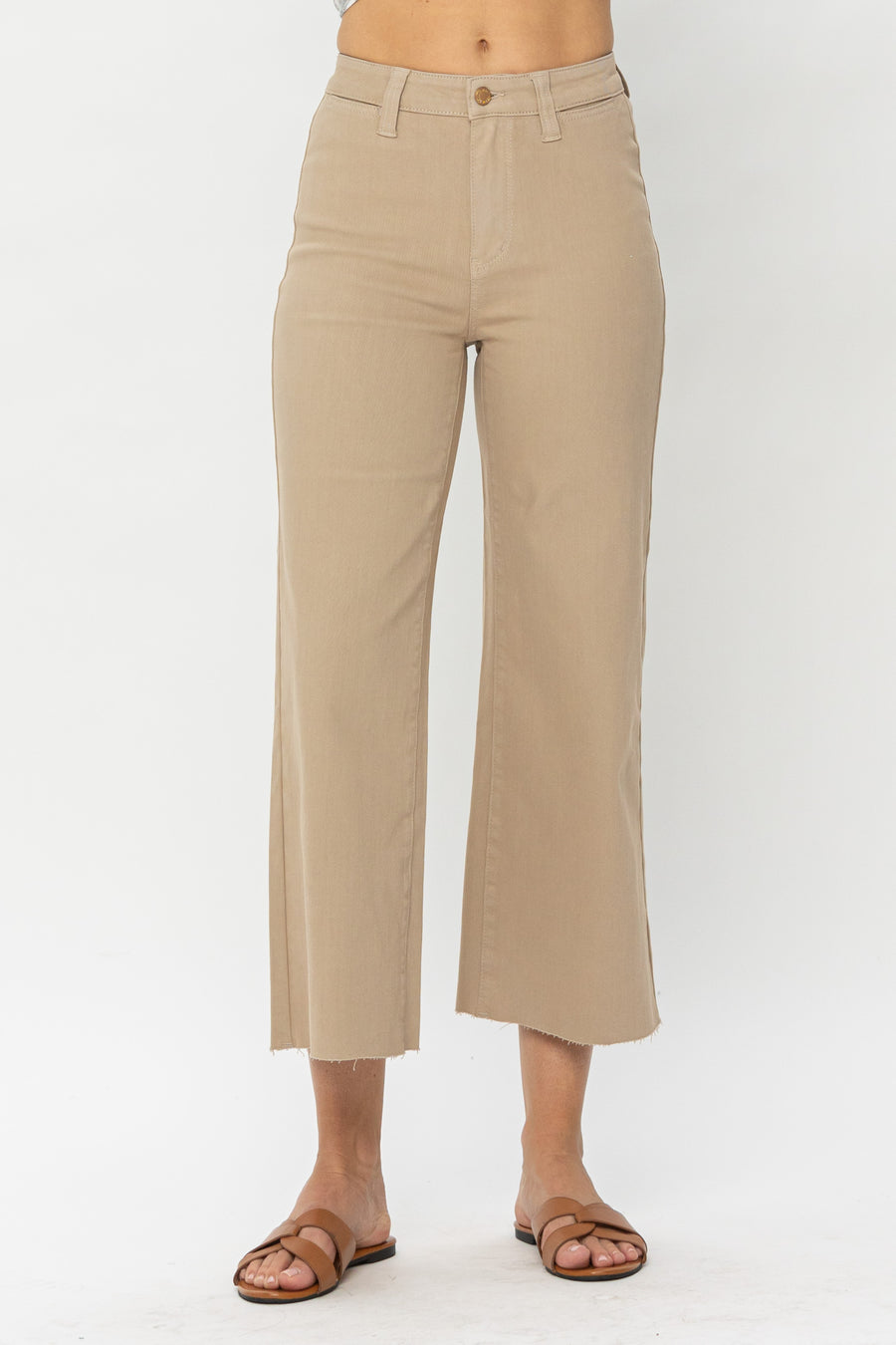 Kaylee Khaki Cropped Wide Leg - PLUS