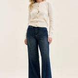Lux Vintage Brushed Blue Wide Leg with Welt Pockets