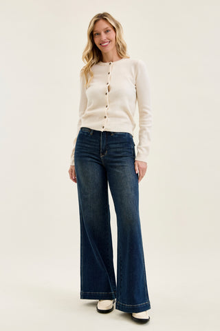 Lux Vintage Brushed Blue Wide Leg with Welt Pockets