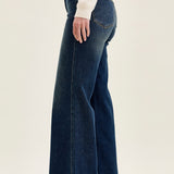 Lux Vintage Brushed Blue Wide Leg with Welt Pockets