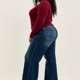 Lux Vintage Brushed Blue Wide Leg with Welt Pockets - PLUS