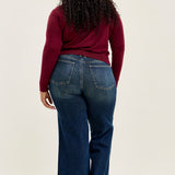 Lux Vintage Brushed Blue Wide Leg with Welt Pockets - PLUS
