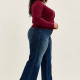 Lux Vintage Brushed Blue Wide Leg with Welt Pockets - PLUS