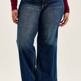 Lux Vintage Brushed Blue Wide Leg with Welt Pockets - PLUS