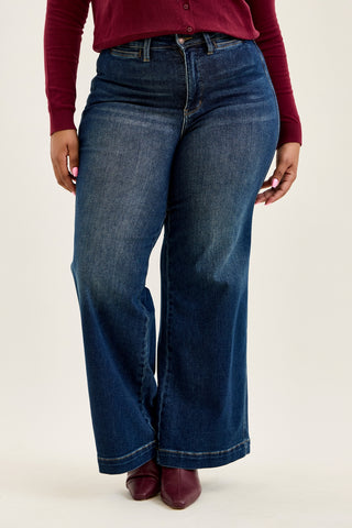 Lux Vintage Brushed Blue Wide Leg with Welt Pockets - PLUS